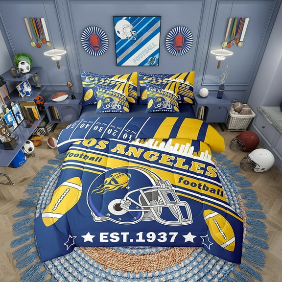 Eosebridal Football 7 Pieces Comforter Sets Twin Size Los Angeles Bedding Set for All Season Gifts for Football Fans Football City Bed in a Bag with Comforter,Sheets