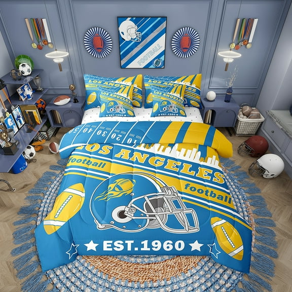 Eosebridal Football 7 Pieces Comforter Sets Twin Size Los Angeles Bedding Set for All Season Gifts for Football Fans Football City Bed in a Bag with Comforter,Sheets