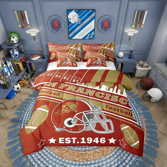 Erosebridal Kids Boys Football 7 Pieces Comforter Sets Twin Size,San Francisco Bedding Set For All Season,Gifts For Football Fans,Football City Bed In A Bag With Comforter Sheets