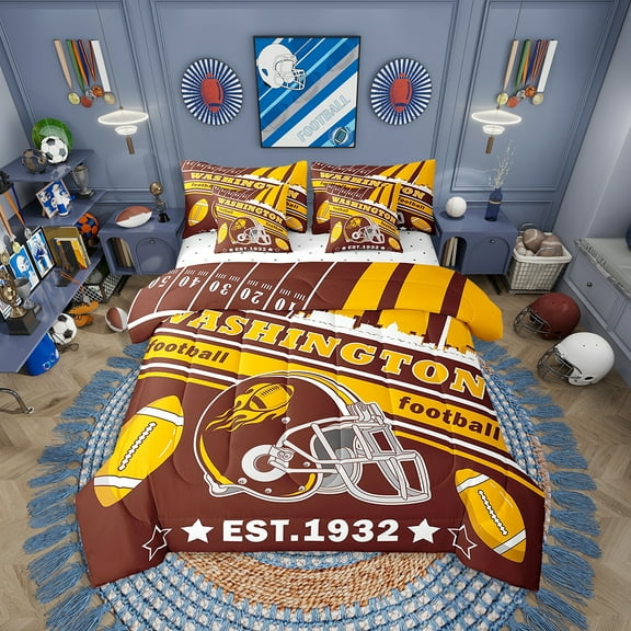 Eosebridal Football 7 Pieces Comforter Sets Twin Size Washington Bedding Set for All Season Gifts for Football Fans Football City Bed in a Bag with Comforter,Sheets