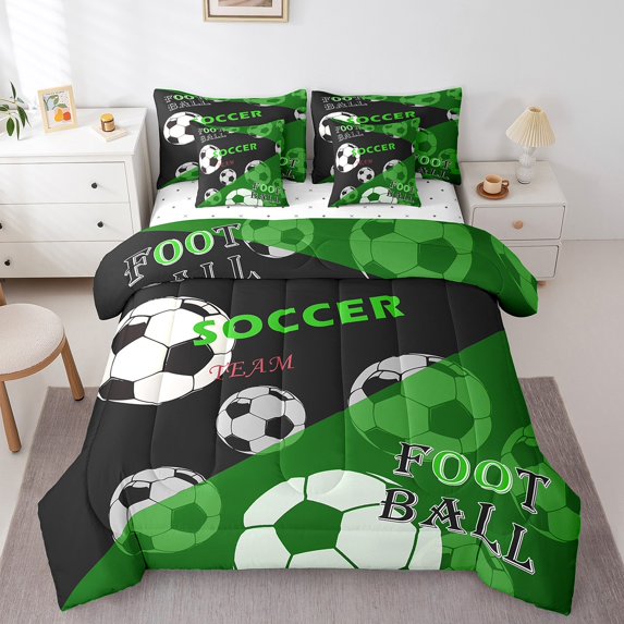 Eosebridal Soccer Comforter Set Twin Size 7 Pieces Football Games Green Bedding Set Sports Theme Bed in a Bag with Comforter,Sheets