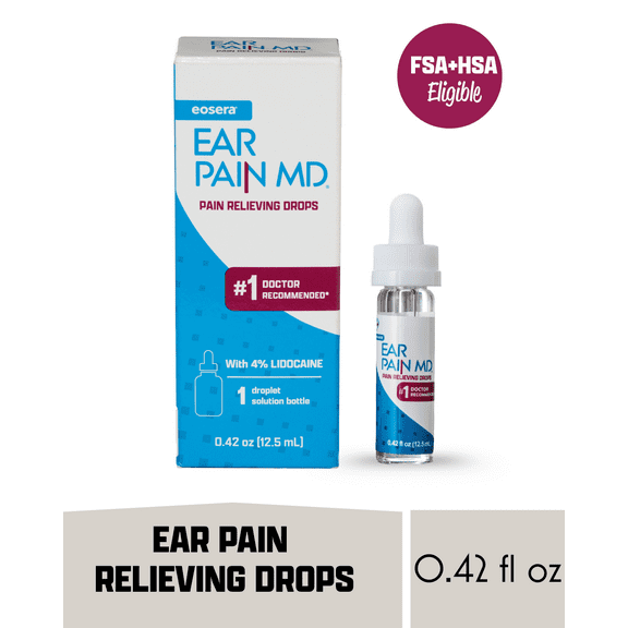 Eosera EAR PAIN MD Max Strength Lidocaine, Pain Relieving Drops, 0.42 fl oz