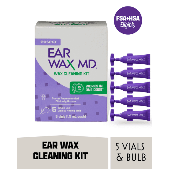 Eosera EAR WAX MD Wax Cleaning Kit, Earwax Removal, 5 Single Use Vials