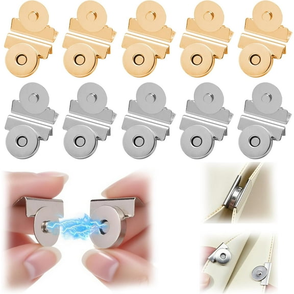Eosraffa 10 Pairs Magnetic Snaps for Purses and Totes, No-Sew Metal Snap Buttons Closures for Bags, Clothing, DIY Crafts (10pcs)