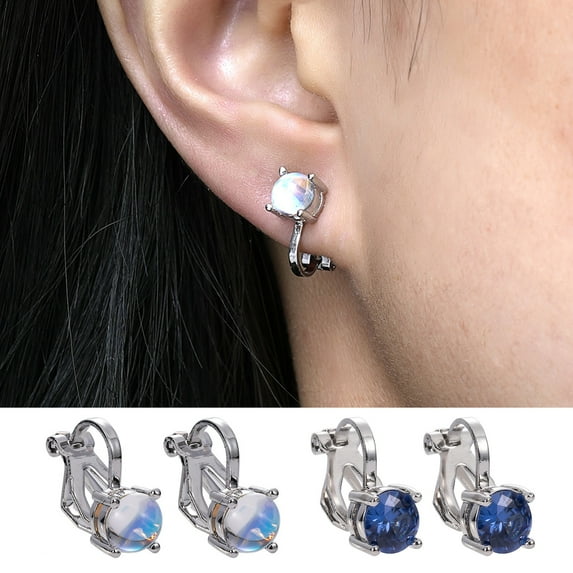 Eosunjian 1 Pair Clip Earrings Non-Irritation Anti-Oxidation Fashionable Jewelry Rhinestone Earrings Ear Clips Decorations for Women Dark Blue