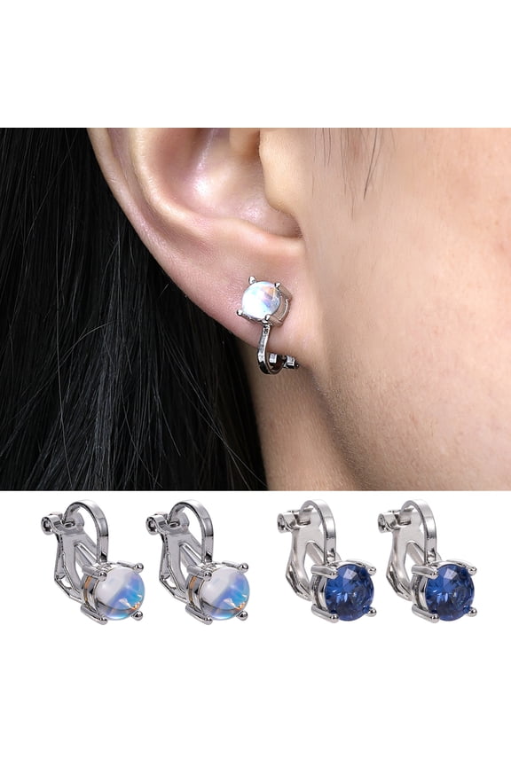 1 Pair Clip Earrings Non-Irritation Anti-Oxidation Fashionable Jewelry Rhinestone Earrings Ear Clips Decorations for Women Dark Blue