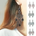 thumbnail image 1 of Eosunjian 1 Pair Dangle Earrings Bohemian Retro Ethnic Style Long Tassel All-match Decoration Faux Crystal Women Hollow Fan-shaped Drop Earrings Jewelry Gift for Dating Blue, 1 of 13