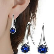 Eosunjian 1 Pair Decorative Piercing Dangle Earrings Charm Gift Waterdrop Shape Rhinestones Lady Hook Earrings Party Jewelry Green