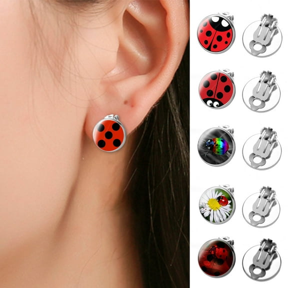 Eosunjian 1 Pair Ear Clips Cute Cartoon Decorative Electroplating All Match Anime Jewelry Gift Women Cosplay Animal Circle Dot Party Earrings for Daily Wear Style D