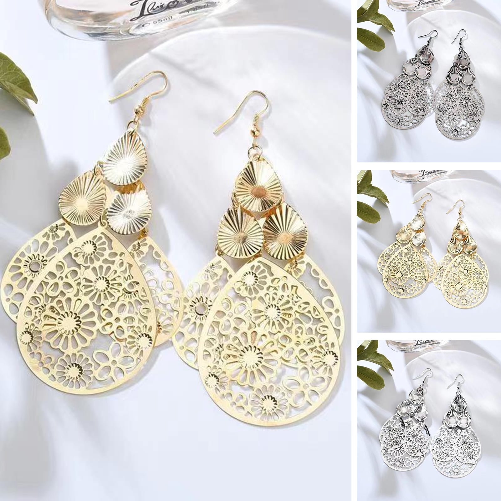 Leopard Print Fabric Flower Earrings For Women - Exaggerated Big Loop Prom Jewelry Gift