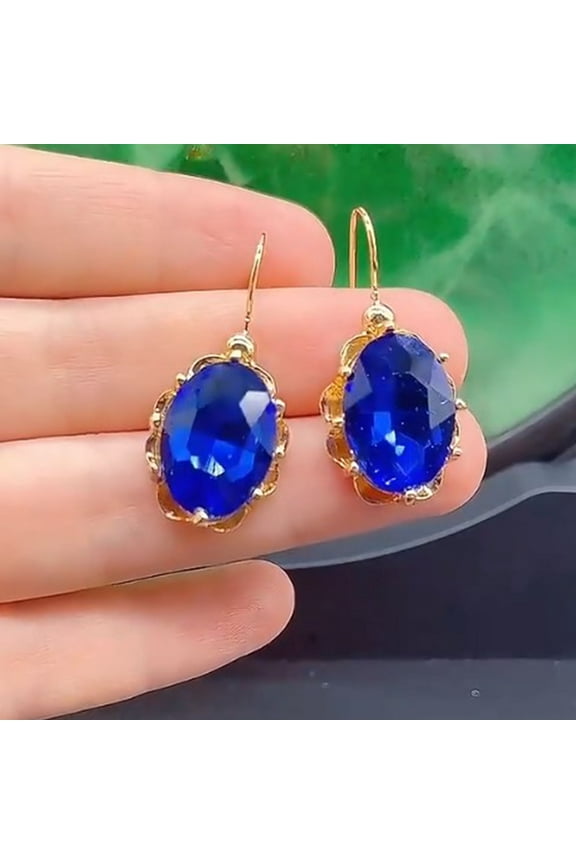 1 Pair Hoop Earrings Shiny Big Rhinestone Jewelry Temperament Long Lasting Dangle Earrings Birthday Gift Blue