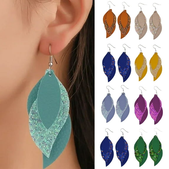 Eosunjian 1 Pair Piercing Exquisite Charming Drop Earrings Multi Layer Leaves Dangle Hook Earrings Fashion Jewelry Yellow