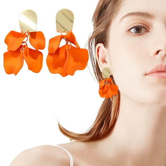 Eosunjian 1 Pair Retro Rose Petal Drop Earrings Long Style Exaggerated Dangle Earrings Bright Color Earrings Jewelry Accessories Black