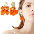 thumbnail image 1 of Eosunjian 1 Pair Retro Rose Petal Drop Earrings Long Style Exaggerated Dangle Earrings Bright Color Earrings Jewelry Accessories Orange, 1 of 13