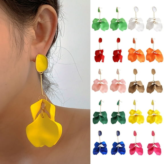 Eosunjian 1 Pair Rose Flower Petal Drop Earrings Exaggerated Dangle Earrings Women Piercing Stud Earrings Jewelry Gift White