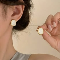 Eosunjian 1 Pair Stud Earrings Eye-catching Geometric Enamel Polished Shiny Decorate Alloy Women Sparkly Geometric Earrings Daily Wear White
