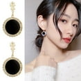 thumbnail image 1 of Eosunjian 1 Pair Stud Earrings Geometric Black Elegant Temperament Luxury Rhinestone Inlaid Round Dangle Earrings Fashion Jewelry Black, 1 of 11