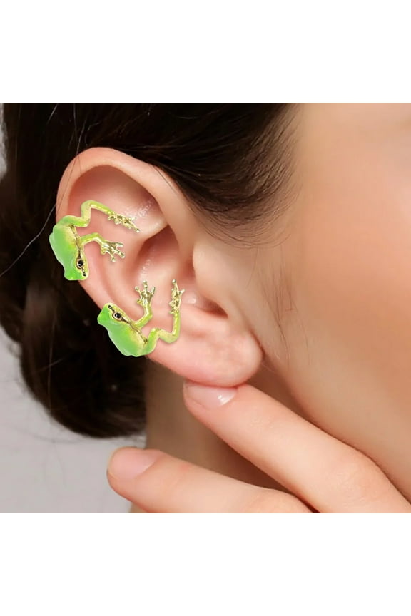 1 Pair Tree Frog Ear Clips Realistic Animal Shape Electroplated Polished Ani-slip Non-pierced Alloy Party Events Daily Wear Earrings Green