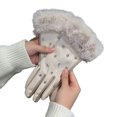 thumbnail image 1 of Eosunjian 1 Pair Unisex Winter Gloves Thickened Velvet Lined Windproof Touchscreen Rhinestone Decor Anti-slip Cold Weather Prom Party Dating Gloves (Beige), 1 of 13