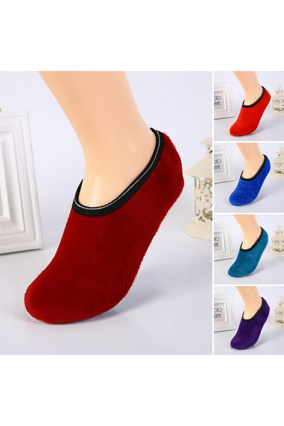 1 Pair Winter Floor Socks Non-slip Rough Sole Thicken Padded Washable Keep Warm Low Tube Contrast Color Women Socks Home Wear Socks Grey