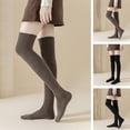 thumbnail image 1 of Eosunjian 1 Pair Winter Stockings Over Knee Length Elastic Anti-slip Thick Warm Solid Color Soft Breathable Anti-shrink Thermal Lady Long Socks Black, 1 of 13