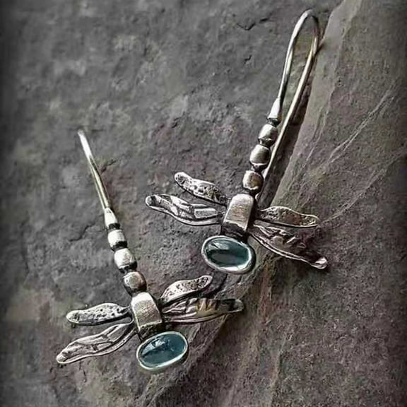 Eosunjian 1 Pair Women Earrings Dragonfly Rhinestone Jewelry Vintage Animal Hook Earrings for Wedding Blue