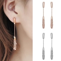 Eosunjian 1 Pair Women Earrings Long Shiny Rhinestone Inlaid Column Shape Chain Drop Earrings Birthday Gift Rose Gold