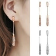 thumbnail image 1 of Eosunjian 1 Pair Women Earrings Long Shiny Rhinestone Inlaid Column Shape Chain Drop Earrings Birthday Gift Silver, 1 of 13