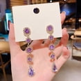 thumbnail image 1 of Eosunjian 1 Pair Women Earrings Long Sparkling Rhinestone Luxury Dangle Earrings for Prom Purple, 1 of 13
