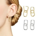 thumbnail image 1 of Eosunjian 1 Pair Women Earrings Paper Clip Shape Geometric Polished Copper Pure Color Hollow Out Daily Commute Ear Jewelry Short Hanging Earrings Golden, 1 of 13