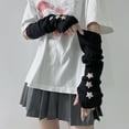 thumbnail image 1 of Eosunjian 1 Pair Women Gloves Lolita Style Fingerless Knitted Star Patchwork Cool Girl Streetwear JK Party Arm Sleeves Warm Thick Winter Arm Covers White, 1 of 13