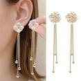 thumbnail image 1 of Eosunjian 1 Pair Women Hanging Earrings 3D Clover Shape Tassel Faux Crystal Electroplated Anti-allergy Lightweight Ear Decoration Jewelry Party Prom Long Dangle Earrings Golden, 1 of 13