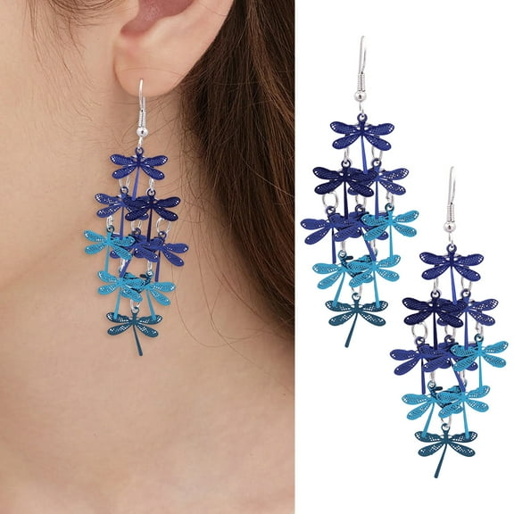 Eosunjian 1 Pair Women Hook Earrings Hollow Out Butterfly And Dragonfly Shape Tassel Lightweight Prom Party Dating Hanging Earrings Dangle Earrings Lady Jewelry Blue