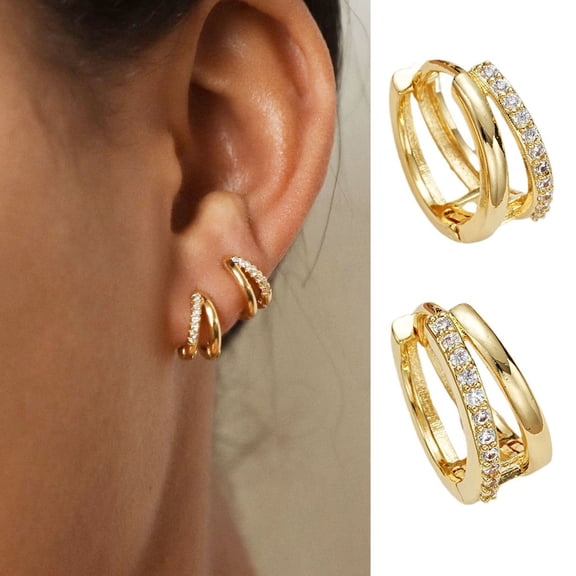 Eosunjian 1 Pair Women Huggie Earrings Rhinestone Smooth C-shaped Circle Polished Electroplated Ear Decoration Jewelry Prom Party Earrings Commute Short Ear Hooks Golden