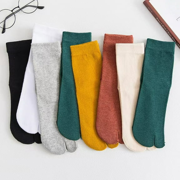 Eosunjian 1 Pair Women Sock Middle Tube Two Toes Solid Color Soft High Elasticity Anti-slip Ankle Protection Sweat Absosrption Fall Winter Socks Black