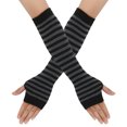 thumbnail image 1 of Eosunjian 1 Pair Women Striped Fingerless Gloves Knitted Elbow Mittens for Winter Soft Stretchy Arm Warmers Christmas Gift Black 2, 1 of 13