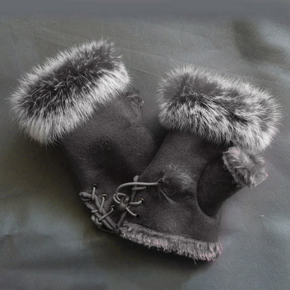 Eosunjian 1 Pair Women Winter Mittens Adjustable Drawstring Thick Plush Faux Fur Windproof Anti-slip Student Writing Gloves Keep Warm Fingerless Typing Mittens Khaki