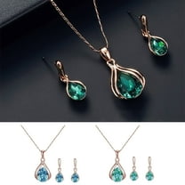 Eosunjian 1 Set Bridal Necklace Earrings Geometric Rhinestone Jewelry Lightweight Shiny Jewelry Set for Wedding Blue