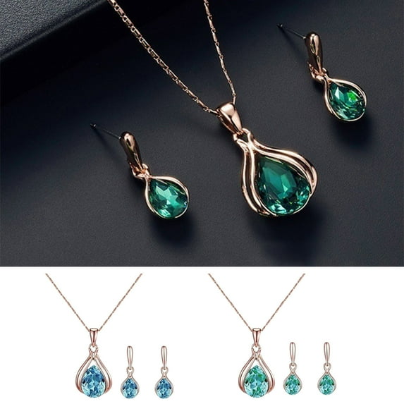 Eosunjian 1 Set Bridal Necklace Earrings Geometric Rhinestone Jewelry Lightweight Shiny Jewelry Set for Wedding Blue