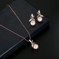 thumbnail image 1 of Eosunjian 1 Set Women Necklace Earrings Bowknot Faux Pearl Jewelry Plated Bow Stud Earrings Necklace for Festival Rose Gold, 1 of 12