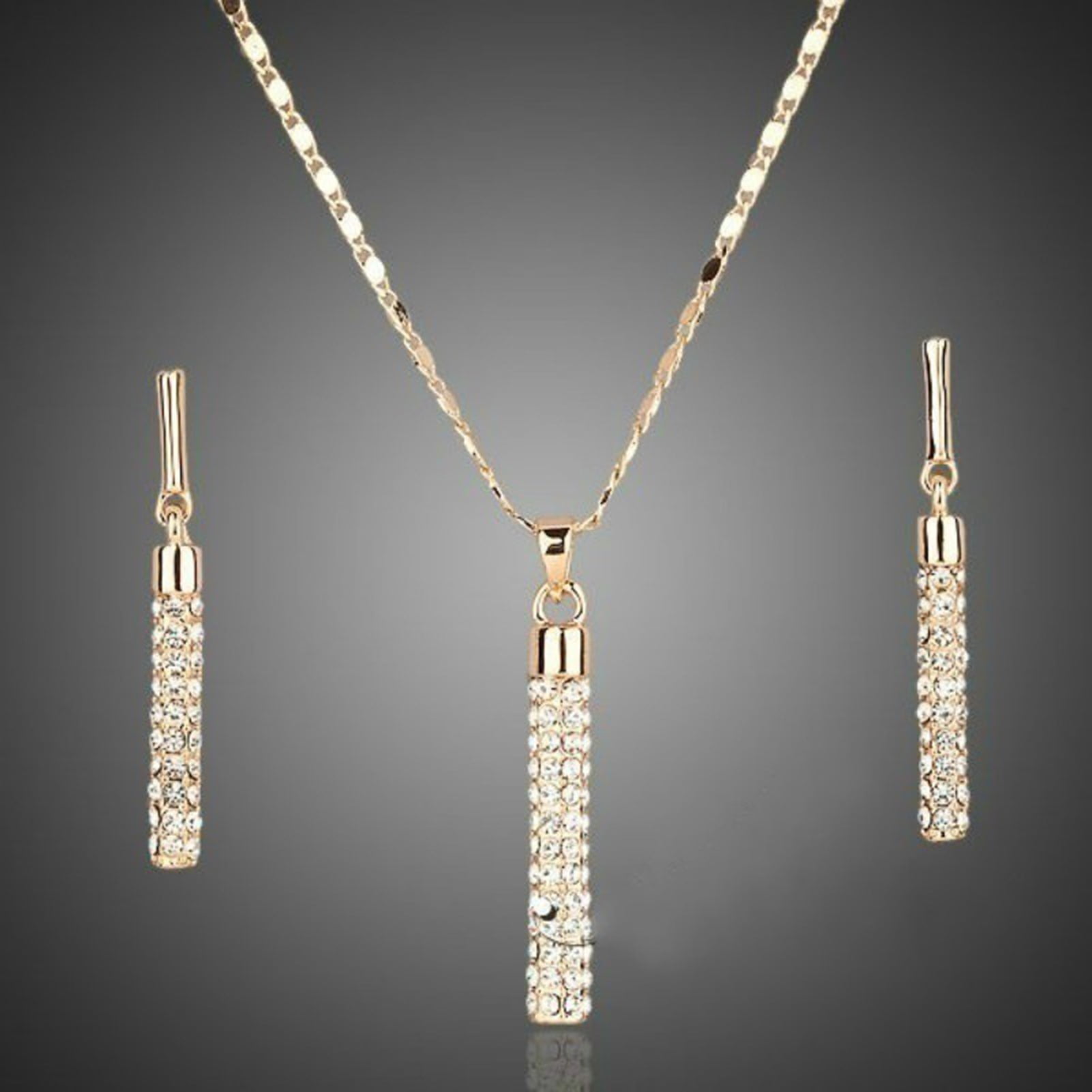 Eosunjian 1 Set Women Necklace Earrings Cylindrical Rod Rhinestones