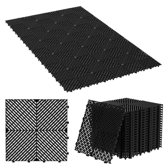 Eosunjian 15.7" X 15.7" Modular Interlocking Cushion,Interlocking Drainage Floor Tile,Non-slip Pp Splicing Drainage Mat (Black,20 PCS)