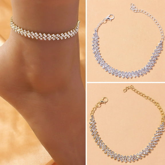 Eosunjian 1Pc Chain Anklet Adjustable Extended Chain Sparkling Personality Rhombus Decorate Foot Jewelry Women Rhinestone Stretch Anklet Women Jewelry Silver