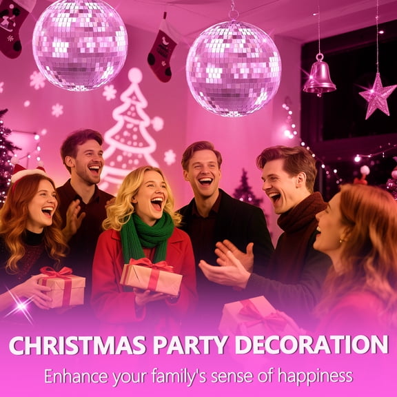 Eosunjian 1pc Hanging Disco Ball,Mirror Disco Ball,Light Effect Mirror Ball for Dj Club Party Live Stage Wedding Home Decor (Pink,16Inch)