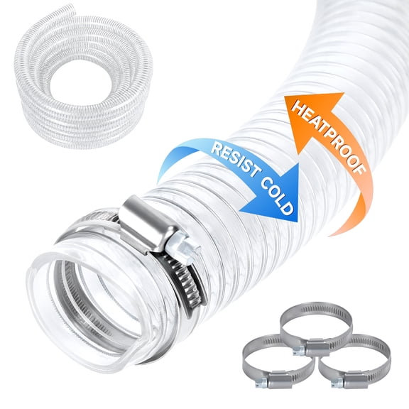 Eosunjian 25FT Pressure Washer Hose with 4 Stainless Steel Hose Clamps,Heavy Duty Dust Collection Suction Flexible Vinyl Tubing Washing Hose