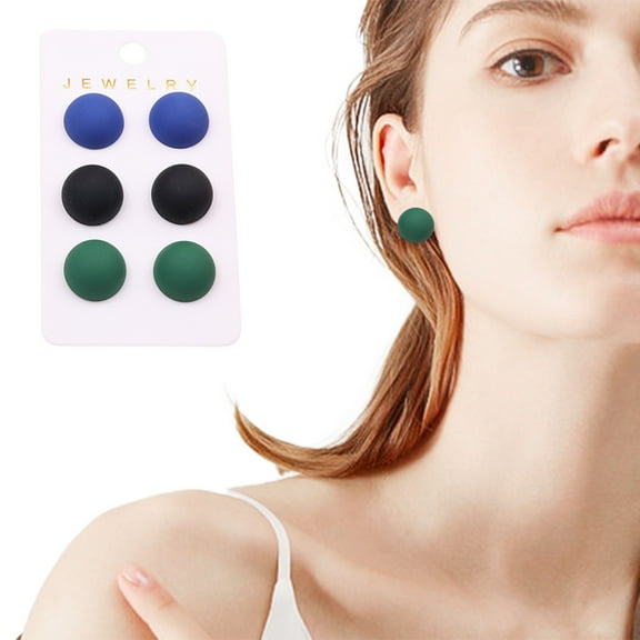Eosunjian 3 Pairs Stud Earrings Set for Women Minimalist Style Elegant Ball Bead Earrings Lightweight Jewelry Accessary for Daily Wear Yellow Red