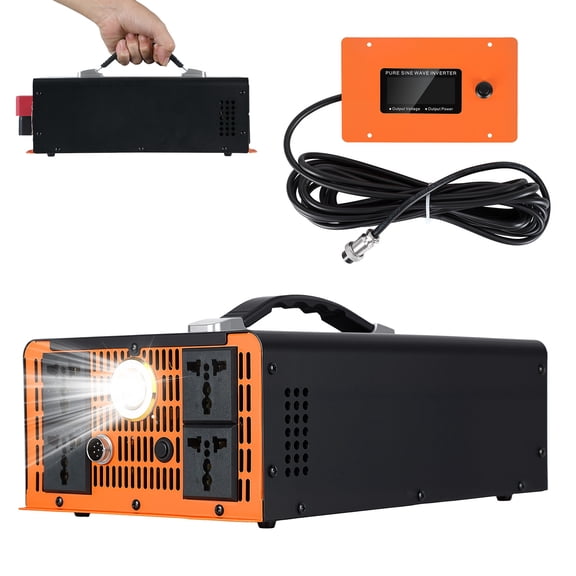 Eosunjian 3000w Pure Sine Wave Inverter,Car Power Inverter for Vehicles, Home, Rv,12v Direct Current to 110v 120v Ac Converter with Lcd Display, Wireless Remote Control (Orange)
