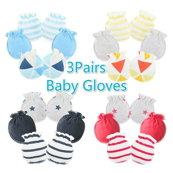 Eosunjian 3Pairs/Set Breathable Adjustable Newborn Baby Cotton Mittens Anti Scratch Gloves