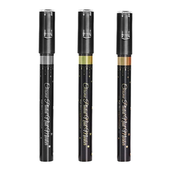 Eosunjian 3Pcs Nail Art Pen Chrome Metallic Nail Art Graffiti Pen Fine Tip Nail Painting Pen for Personal DIY Nail Salon (Mix Color)