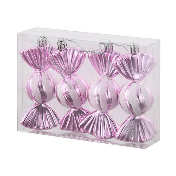 Eosunjian 4 Pcs Christmas Candy Decorations Glitter Hanging Candy Ornaments Brightly Colored Candy Pendant for Xmas Tree Party Decor (Pink)